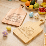 Personalized Rabbit Easter Egg Wooden Reversible Charcuterie Cutting Board with Engraved Text Housewarming Easter Gift for Family Friends