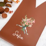 Personalised Watercolor Birth Flower Bouque PU Leather Protective Wine Bag with Name Mother's Day Birthday Gift for Wine Lovers Mom