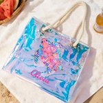 Personalisierte Aquarell Ozean Elemente wasserdicht holographische klar Tote Tasche mit Namen Strand Zubehör Geburtstag Jahrestag Geschenk für Frauen