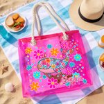 Personalised Marine Animals Flowers Waterproof Holographic Clear Tote Bag with Name Beach Accessories Birthday Anniversary Gift for Women