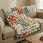 Henkilökohtainen Vintage Flower Checkered Patchwork Tupsu pehmeä heittää peitto nimet ja otsikko äitienpäivä syntymäpäivälahja isoäiti äitiä varten