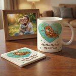 Personalized Cartoon Otter Mother and Kid Ceramic Mug with Names and Coaster Mother's Day Gift for Mom Grandma