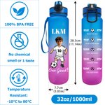 Personalised Cartoon Soccer Character Face Photo 32 oz Water Bottle with Name and Number Birthday Gift for Soccer Fans Lovers
