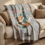 Personalized Cartoon Animal Initial Multicolor Tassel Soft Throw Blanket with Name Daily Use Home Decor Birthday Gift for Kids Boys Girls