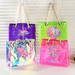 Personalisierte Aquarell Ozean Elemente wasserdicht holographische klar Tote Tasche mit Namen Strand Zubehör Geburtstag Jahrestag Geschenk für Frauen