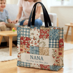Personalized Vintage Ditsy Floral Patchwork Style Large Tote Bag with Names Daily Use Mother's Day Birthday Gift for Women