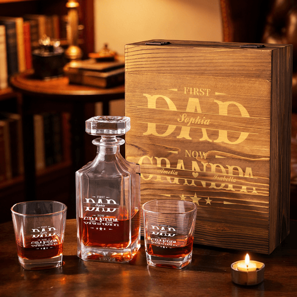 Personalised First Dad Now Grandpa Whiskey Decanter with Names Bar Accessory Birthday Father's Day Gift for Whiskey Lovers
