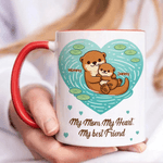 Personalized Cartoon Otter Mother and Kid Ceramic Mug with Names and Coaster Mother's Day Gift for Mom Grandma