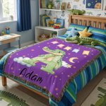 Personalized Cartoon Animal Initial Multicolor Tassel Soft Throw Blanket with Name Daily Use Home Decor Birthday Gift for Kids Boys Girls