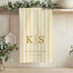Personalized Multicolor Striped Waffle Tea Towel with Initial Text and Date Wedding Bridal Shower Gift for Her