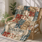 Henkilökohtainen Vintage Flower Checkered Patchwork Tupsu pehmeä heittää peitto nimet ja otsikko äitienpäivä syntymäpäivälahja isoäiti äitiä varten