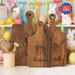 Personalized Elegantly Engraved Easter Bunny Wooden Cutting Board with Finger Grip and Name Made in USA Easter Wedding Gift for Couples Families