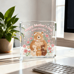 Personalisierte Aquarell Eltern Kind Bär Floral Quadrat Acryl Plaque mit 1-5 Namen Muttertag Geschenk für Mama Oma