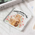 Personalisierte Aquarell Eltern Kind Bär Floral Quadrat Acryl Plaque mit 1-5 Namen Muttertag Geschenk für Mama Oma