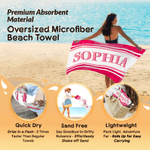 Personalized Shadow Stripe Name Quick-Dry Oversized Beach Towel Beach Pool Party Birthday Gift for Kids Friends