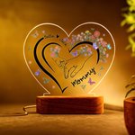 Personalised Flower Butterfly Heart-Shaped Acrylic LED Night Light with Names and Wooden Base Home Decor Mother's Day Gift for Mom Grandma