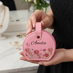 Personalised Multicolour Birth Flower Butterfly PU Leather Handheld Jewellery Box with Name Mother's Day Birthday Gift for Women