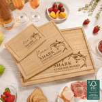 Personalised Funny Shark FSC Charcuterie Bamboo Chopping Board with Name Housewarming Anniversary Gift for Family Friends