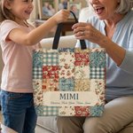 Personalized Vintage Ditsy Floral Patchwork Style Large Tote Bag with Names Daily Use Mother's Day Birthday Gift for Women