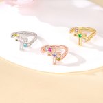 Anillo Personalizado Cruz Piedra de Nacimiento con Texto Joyería Delicada Día de la Madre Aniversario Cumpleaños Regalo para Mujeres Cristianas