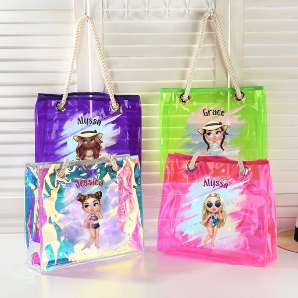 Personalizzato Cartoon Estate Lucido Trendy Ragazza Impermeabile Chiaro Tote Bag con Nome Piscina Spiaggia Festa Compleanno Regalo per Lei