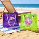 Personalisierte Aquarell Ozean Elemente wasserdicht holographische klar Tote Tasche mit Namen Strand Zubehör Geburtstag Jahrestag Geschenk für Frauen