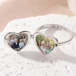 Anello personalizzato in argento sterling con foto del cuore e testo inciso Regalo di compleanno per la festa della mamma e della famiglia