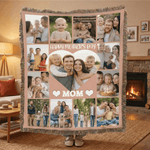 Personalized 13 Photos Collage Heart Soft Tassel Blanket with Name and Title Home Decor Mother's Day Gift for Mom Grandma