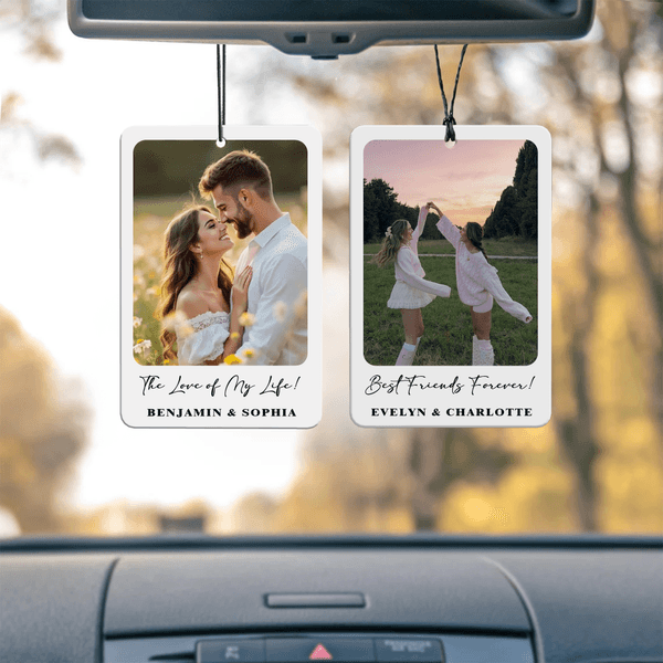 Henkilökohtainen valokuva kevyt auton ilmanraikastin koriste tekstillä auton huoneen käyttö vuosipäivä lahja pariskunnille vanhemmille