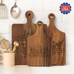 Personalized Engraved Floral Wooden Reversible Cutting Board with Name and Grip Made in USA Housewarming Birthday Gift for Mom Family