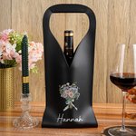Personalised Watercolor Birth Flower Bouque PU Leather Protective Wine Bag with Name Mother's Day Birthday Gift for Wine Lovers Mom