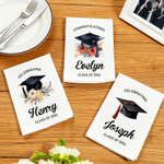 Serviette 100% coton avec nom et texte Décoration de table Cadeau de fin d'études pour les diplômés Famille Amis
