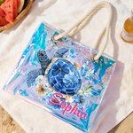 Personalised Floral Sea Turtle Clear Holographic Tote Bag with Name Travel Accessory Birthday Gift for Women