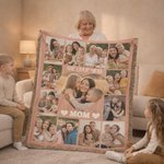 Personalized 13 Photos Collage Heart Soft Tassel Blanket with Name and Title Home Decor Mother's Day Gift for Mom Grandma