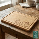 Personalised Funny Shark FSC Charcuterie Bamboo Chopping Board with Name Housewarming Anniversary Gift for Family Friends
