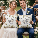 Personalised Imitation Embroidery Effect Love Heart Floral Soft Pillow Cover with Initials and Date Home Decor Wedding Engagement Gift for Newlyweds