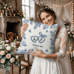 Personalised Imitation Embroidery Effect Love Heart Floral Soft Pillow Cover with Initials and Date Home Decor Wedding Engagement Gift for Newlyweds