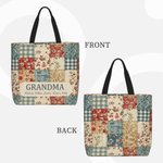 Personalized Vintage Ditsy Floral Patchwork Style Large Tote Bag with Names Daily Use Mother's Day Birthday Gift for Women