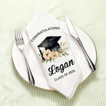 Serviette 100% coton avec nom et texte Décoration de table Cadeau de fin d'études pour les diplômés Famille Amis