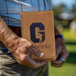 Personalised Golf Player Silhouette Initial Leather Scorecard Holder with Name Competition Training Accessories Birthday Gift for Coach Golf Lovers