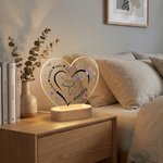 Personalised Flower Butterfly Heart-Shaped Acrylic LED Night Light with Names and Wooden Base Home Decor Mother's Day Gift for Mom Grandma