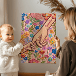 Personalised Oil Painting Style Flower Holding Hands Poster Painting Framed Painting with Name Home Decor Mother's Day Birthday Gift for Mom Grandma