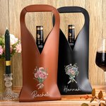 Personalised Watercolor Birth Flower Bouque PU Leather Protective Wine Bag with Name Mother's Day Birthday Gift for Wine Lovers Mom