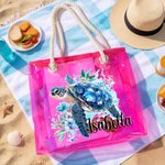 Personalised Floral Sea Turtle Clear Holographic Tote Bag with Name Travel Accessory Birthday Gift for Women
