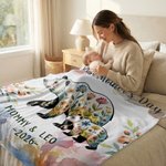 Personalised Floral Mom-Kid Bear Cozy Throw Blanket with Title and Text Home Decor Mother's Day Gift for Mom