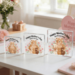 Personalisierte Aquarell Eltern Kind Bär Floral Quadrat Acryl Plaque mit 1-5 Namen Muttertag Geschenk für Mama Oma