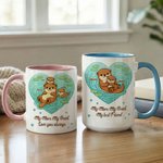 Personalized Cartoon Otter Mother and Kid Ceramic Mug with Names and Coaster Mother's Day Gift for Mom Grandma