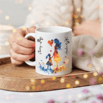 Personalized Watercolour Mom-Daughter Silhouette  Birth Flower 11 oz Ceramic Mug with Name Daily Use Mother's Day Gift for Mom Grandma