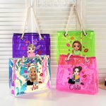 Personalised Cartoon Fashion Lipstick Girl Large Holographic Clear Tote Bag with Name Beach Travel Party Bridal Shower Birthday Gift for Women Girls
