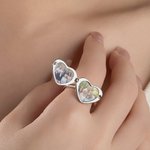 Anello personalizzato in argento sterling con foto del cuore e testo inciso Regalo di compleanno per la festa della mamma e della famiglia